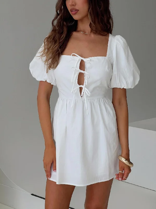 Embroidered Casual Dresses with Intricate Designs​ Kreamy Mini Dress White
