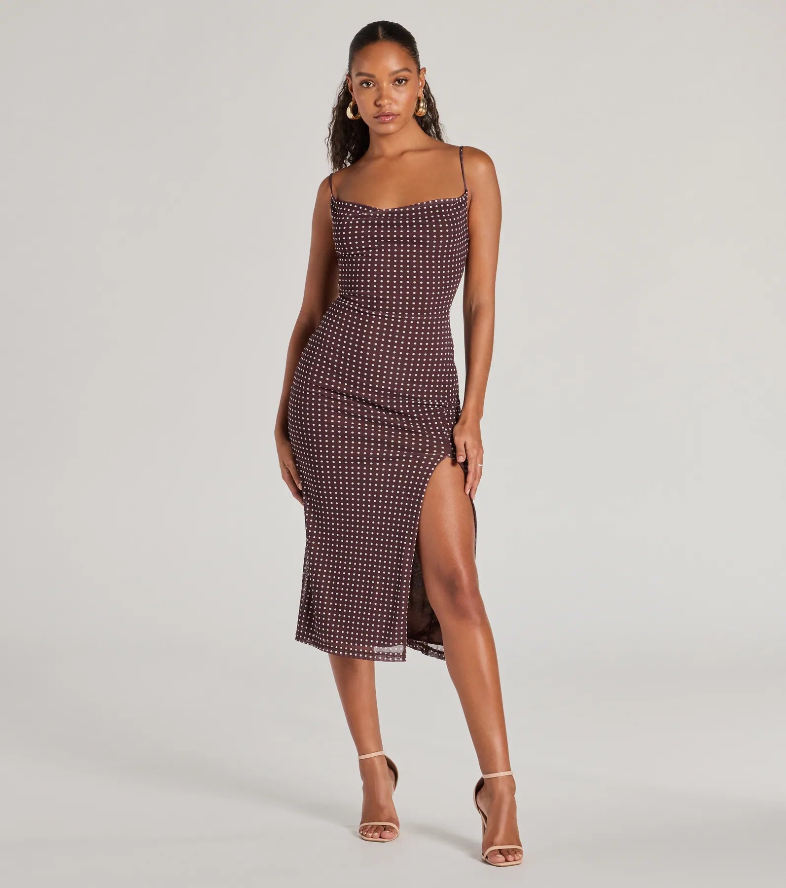 Festival - Inspired Casual Dresses with Bohemian Flair Class Act Cowl Neck Polka Dot Midi Dress Festival - Inspired Casual Dresses with Bohemian Flair Class Act Cowl Neck Polka Dot Midi Dress