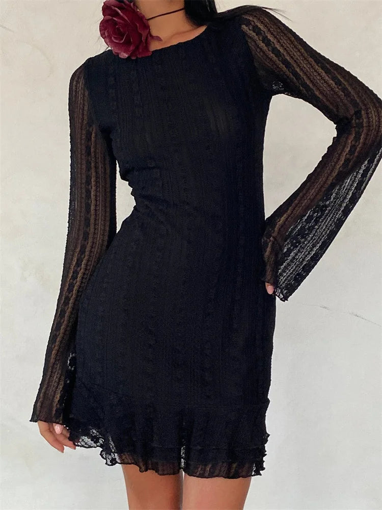 Mini dresses with belted waists for a defined silhouette FashionSierra - Sexy Lace Party Clubwear Long Flare Sleeve Mesh See Through O-neck Mini Dress Mini dresses with belted waists for a defined silhouette FashionSierra - Sexy Lace Party Clubwear Long Flare Sleeve Mesh See Through O-neck Mini Dress