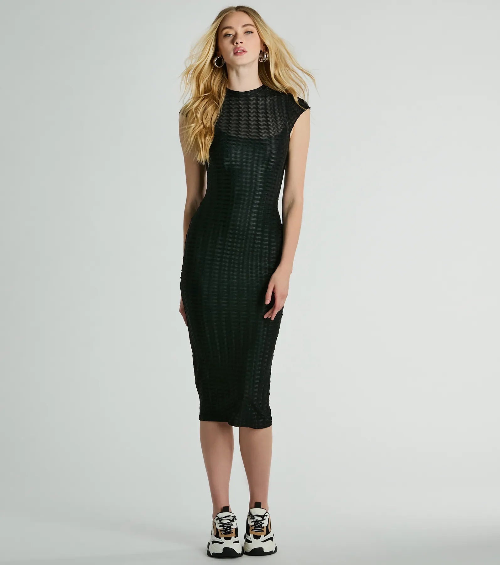 Rain - Resistant Casual Dresses for Wet Weather Casually Flawless Crew Neck Textured Midi Dress Rain - Resistant Casual Dresses for Wet Weather Casually Flawless Crew Neck Textured Midi Dress