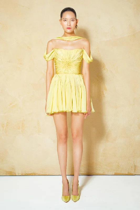 Faux Fur - Lined Casual Dresses for Winter Warmth Ranunculus A-line Gathered Organza Voile Mini Dress Faux Fur - Lined Casual Dresses for Winter Warmth Ranunculus A-line Gathered Organza Voile Mini Dress