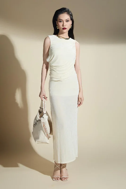 Maxi Casual Dresses for a Relaxed Look​ Hayden Sheath Draped Polyester Spandex Midi Dress