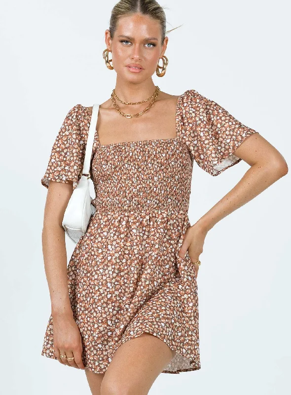 Wrap - Style Casual Dresses for Easy Wear​ Summer Nights Mini Dress Brown Floral