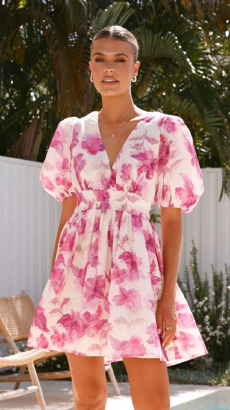 Mini dresses with mesh panels for a sexy and trendy look Erin Mini Dress - Pink Floral