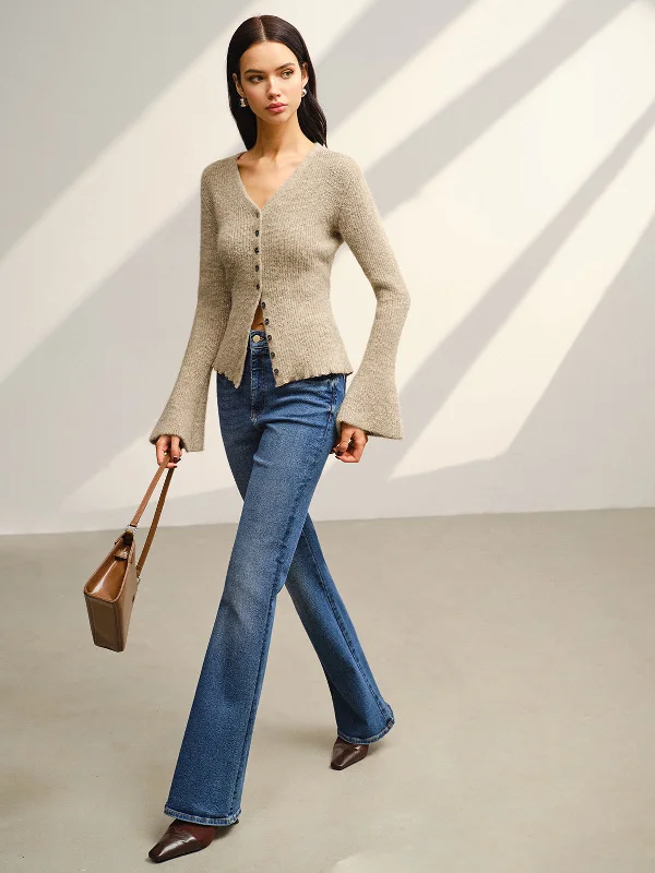 Non - Slip Casual Dresses with Adjustable Straps​ V-Neck Bell Sleeve Button Cardigan