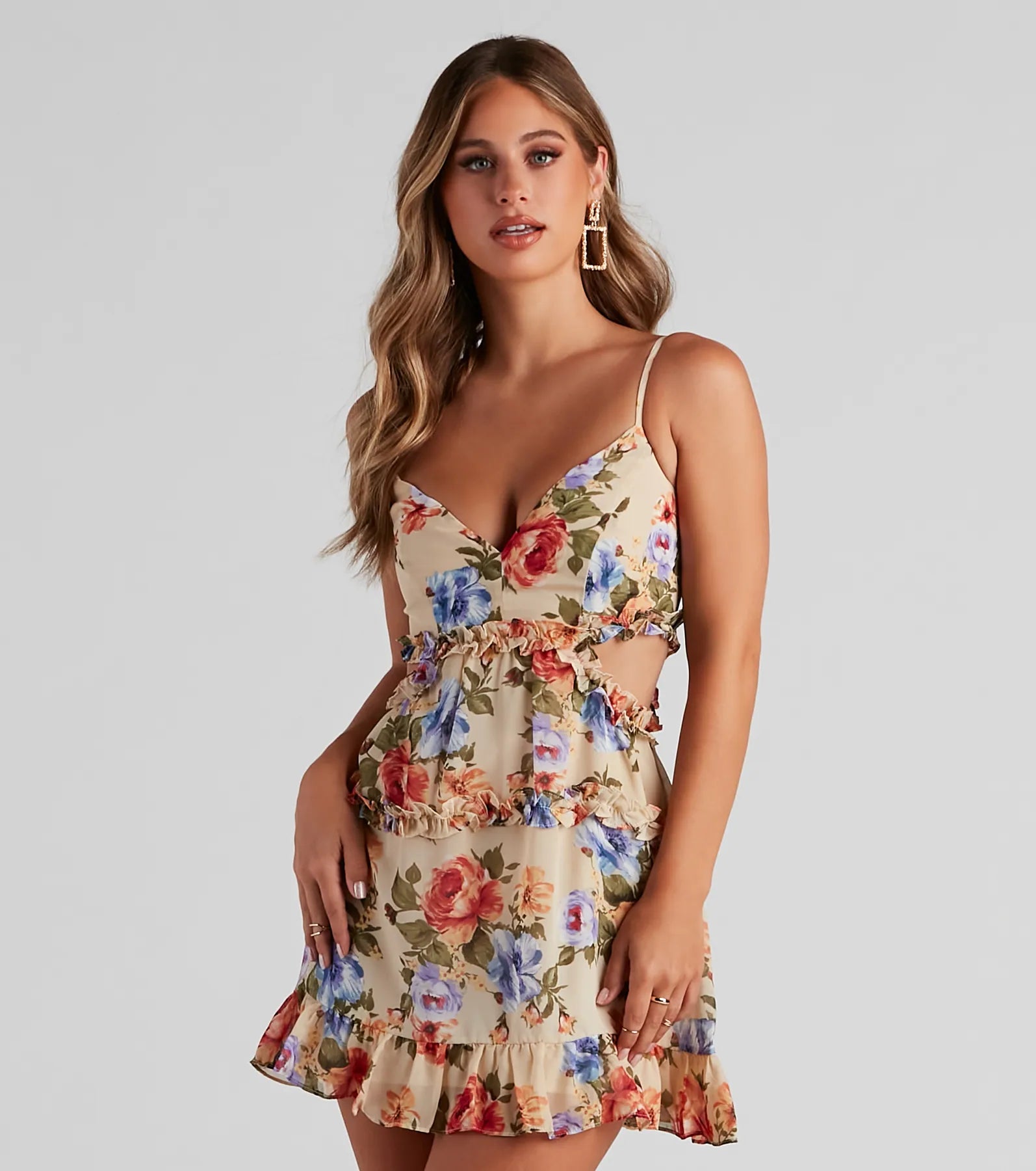 Mini dresses with wrap - around styles Sunday's Best Floral Cutout Dress