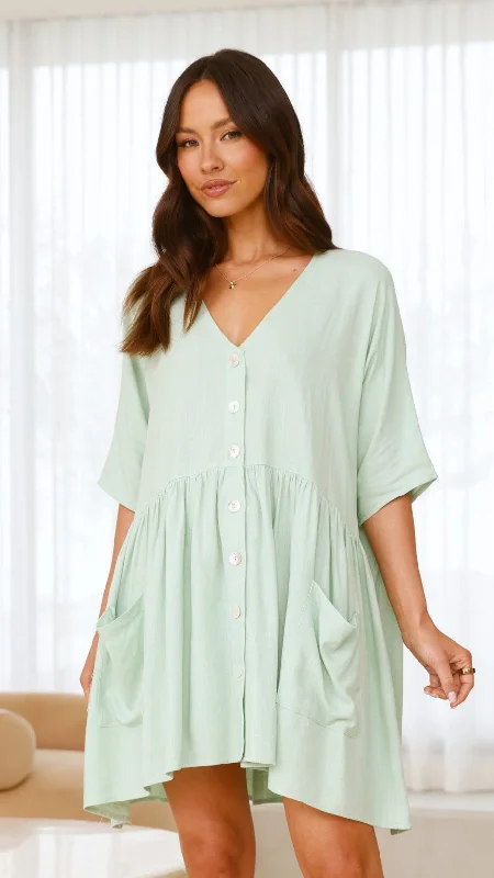 Mini dresses with abstract prints for an artistic look Leah Mini Dress - Sage