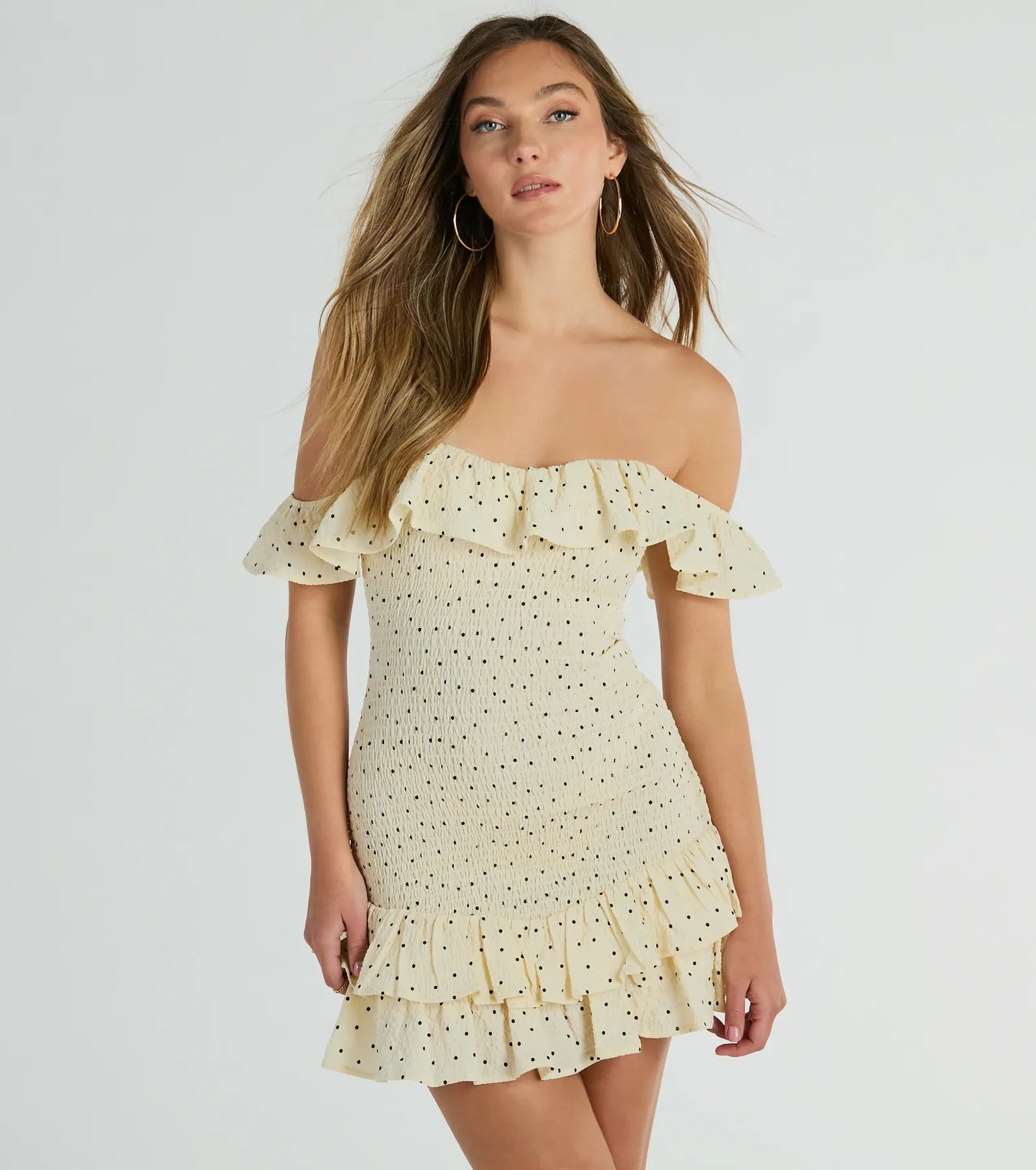 Drawstring - Waist Casual Dresses for Adjustable Tightness Best Spot To Be Off-The-Shoulder Polka Dot Mini Dress Drawstring - Waist Casual Dresses for Adjustable Tightness Best Spot To Be Off-The-Shoulder Polka Dot Mini Dress