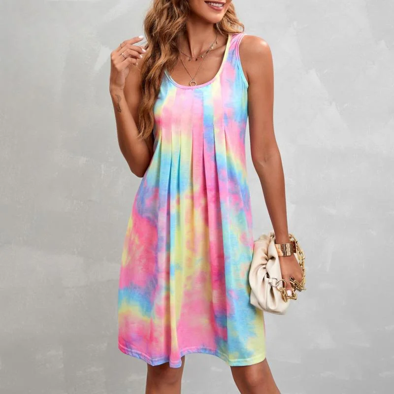 Mini dresses with tiered skirts for added volume Casual Gradient Sleeveless Dress