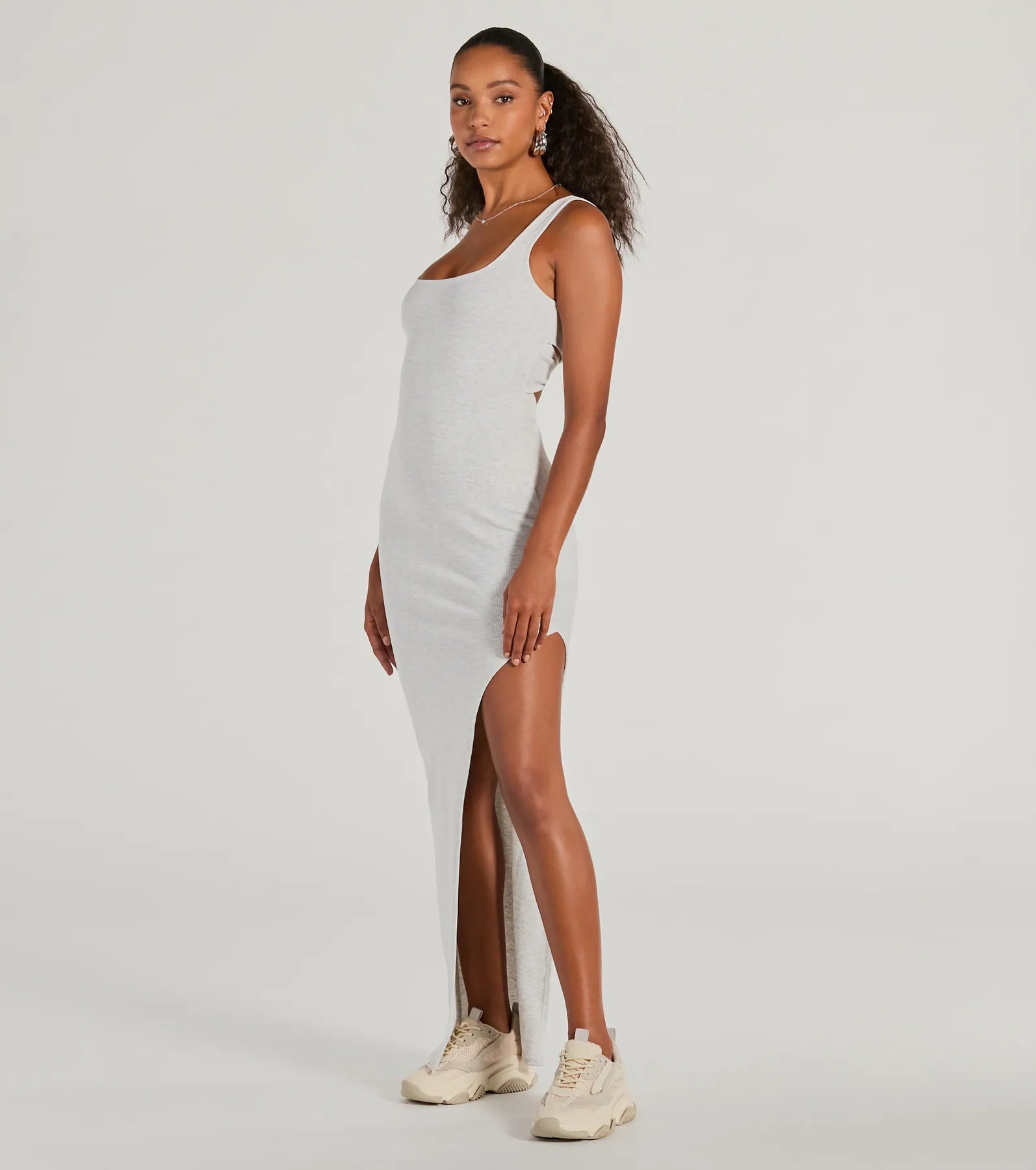 Stretchable Casual Dresses for a Flexible Fit Set For Cuteness Twist Back Slit Rib Knit Maxi Dress Stretchable Casual Dresses for a Flexible Fit Set For Cuteness Twist Back Slit Rib Knit Maxi Dress