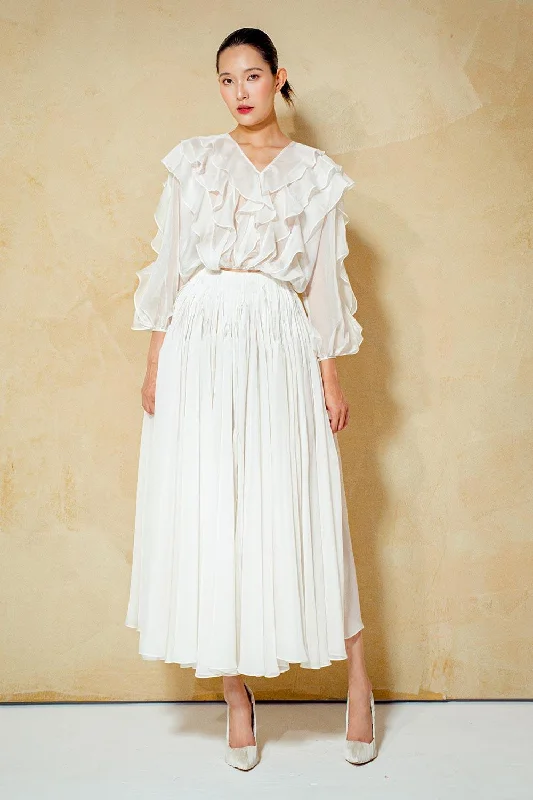 Party Casual Dresses for a Night Out​ Primrose Blouson V-Neck Organza Voile Midi Dress