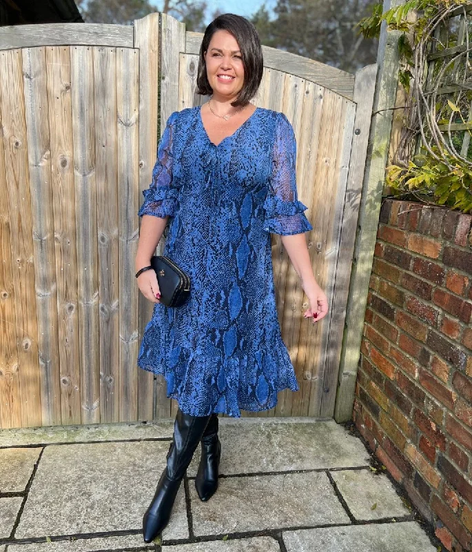 Toddler Casual Dresses in Soft Fabrics​ Blue Snake Print Midi Tea Dress