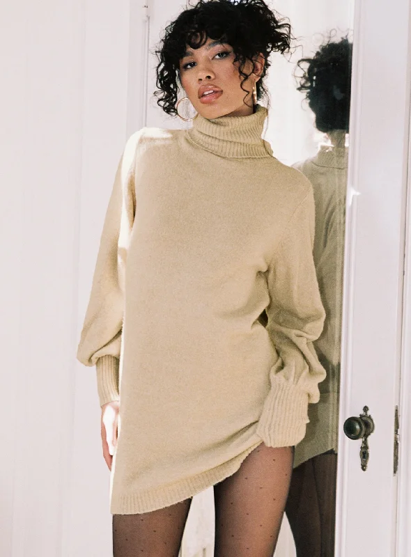 Lace - Trimmed Casual Dresses for a Delicate Touch​ Zahara Sweater Mini Dress Beige