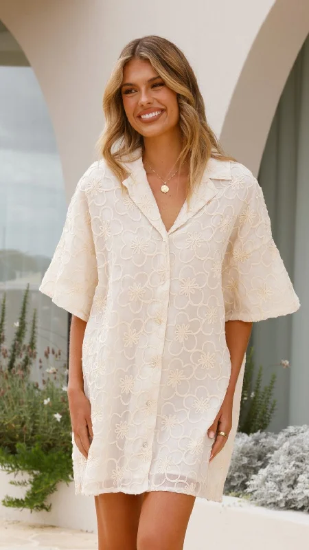 Mini dresses with ribbed textures for a unique appearance Jafari Mini Dress - Oat