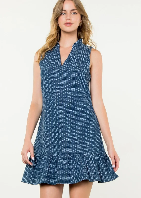 Ombre - Dyed Casual Dresses for a Gradient Effect​ THML Ryan V-Neck Dress- Blue