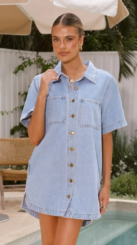 Mini dresses with polka dot patterns Rayna Denim Mini Dress - Light Denim