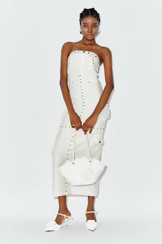 Toddler Casual Dresses in Soft Fabrics​ Delphis Strapless Cargo Pocket Chiffon Midi Dress