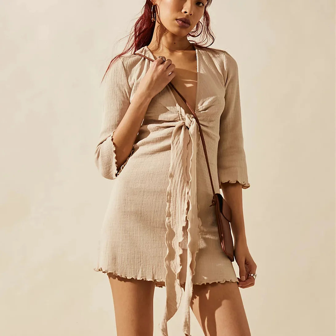Plaid mini dresses for fall fashion Women's Summer Bodycon Deep V Neck Solid Color Tie Up Mini Dress Plaid mini dresses for fall fashion Women's Summer Bodycon Deep V Neck Solid Color Tie Up Mini Dress