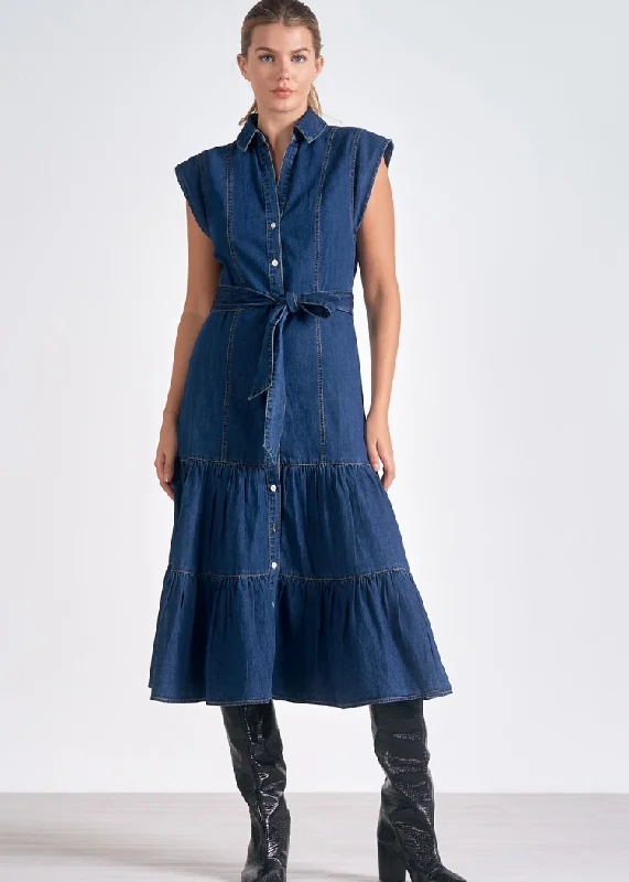 Modal Casual Dresses in Smooth Textures​ Elan Josephine Midi Cap Sleeve Dress- Blue