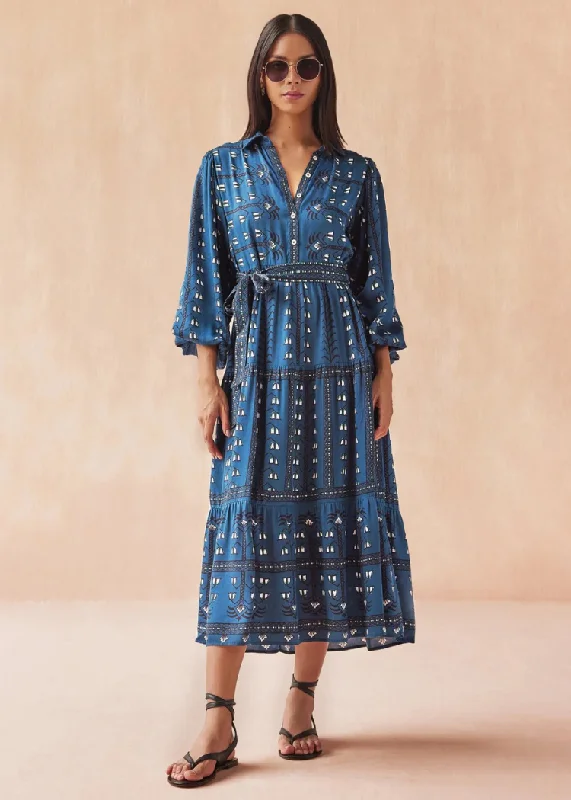Festival - Inspired Casual Dresses with Bohemian Flair Omika Emery Maxi Dress- Malva Indigo Festival - Inspired Casual Dresses with Bohemian Flair Omika Emery Maxi Dress- Malva Indigo