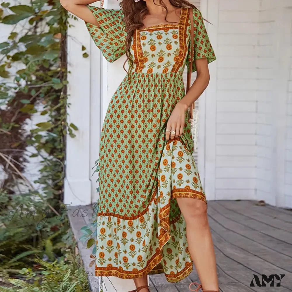Abstract - Printed Casual Dresses for a Contemporary Vibe Amy Fashion - Bohemian Floral Print Ruffle Short Sleeve Women Boho Dress Abstract - Printed Casual Dresses for a Contemporary Vibe Amy Fashion - Bohemian Floral Print Ruffle Short Sleeve Women Boho Dress