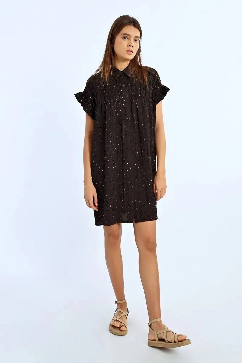 Custom - Made Casual Dresses for a Personalized Fit Molly Bracken Kara Gathered Shoulder Shirt Dress w/Rhinestones Custom - Made Casual Dresses for a Personalized Fit Molly Bracken Kara Gathered Shoulder Shirt Dress w/Rhinestones