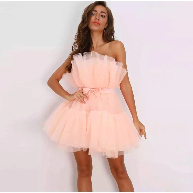 Mini dresses with pocket details for added functionality FashionSierra - Off Shoulder Mesh Tutu Dress Bodycon Lace Short Dress