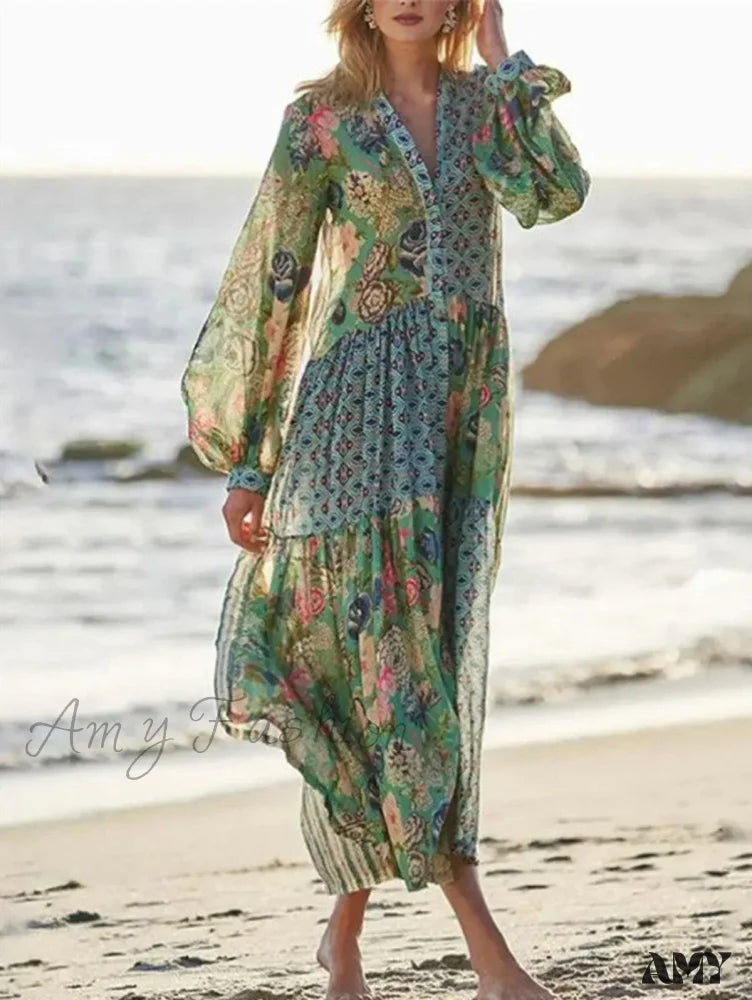 Petite - Sized Casual Dresses for Smaller Frames Amy Fashion - Elegant Floral Print Lantern Long Sleeve Chiffon Boho Dress Petite - Sized Casual Dresses for Smaller Frames Amy Fashion - Elegant Floral Print Lantern Long Sleeve Chiffon Boho Dress