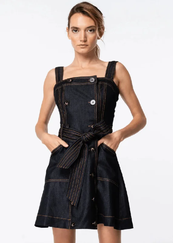 Recycled - Material Casual Dresses for Sustainability Ciebon Flexton Trench Denim Mini Dress- Black Recycled - Material Casual Dresses for Sustainability Ciebon Flexton Trench Denim Mini Dress- Black