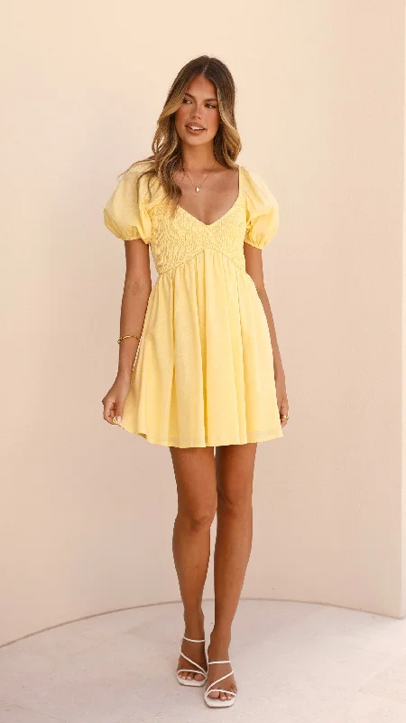 Mini dresses with belted waists for a defined silhouette Sahirah Mini Dress - Yellow