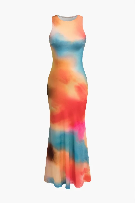 Sleeveless Casual Dresses for Warm Weather​ Ombre Print Sleeveless Maxi Dress