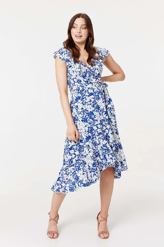 Beach Casual Dresses with a Breezy Design​ Printed Tie Waist Midi Wrap Dress