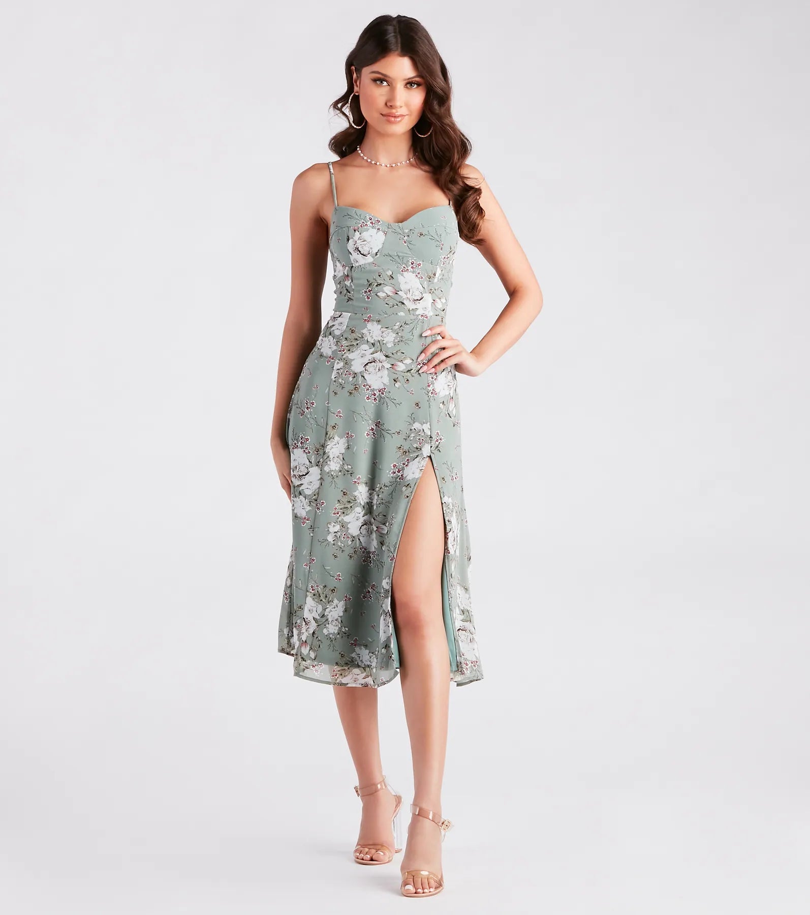 Sequined Casual Dresses for Special Occasions​ Garden Chic Floral Chiffon Midi Dress