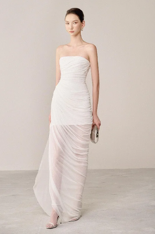 Brunch - Suitable Casual Dresses for a Relaxed Gathering Thalon Strapless Gathered Organza Spandex Maxi Dress Brunch - Suitable Casual Dresses for a Relaxed Gathering Thalon Strapless Gathered Organza Spandex Maxi Dress