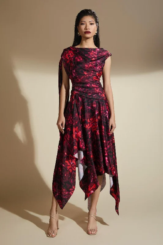 Festival - Inspired Casual Dresses with Bohemian Flair Dahlia A-line Ruffled Latin Silk Midi Dress Festival - Inspired Casual Dresses with Bohemian Flair Dahlia A-line Ruffled Latin Silk Midi Dress