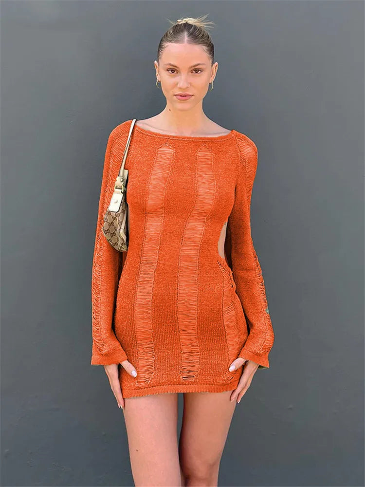 Mini dresses with abstract prints for an artistic look Knitted Bodycon Hollow Out Long Sleeve Beach See Through Striped Party Mini Dress Mini dresses with abstract prints for an artistic look Knitted Bodycon Hollow Out Long Sleeve Beach See Through Striped Party Mini Dress