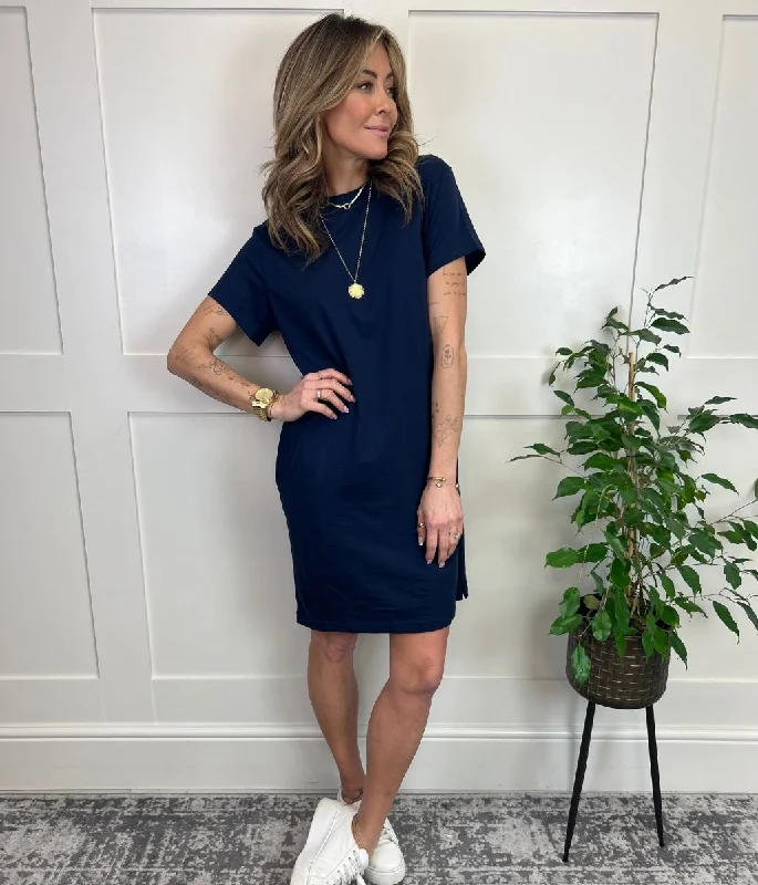 Fall - Style Casual Dresses with Earthy Tones​ Navy Cotton Mini T Shirt Dress
