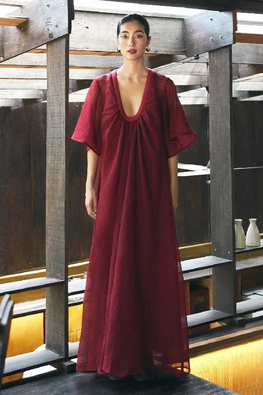 Hypoallergenic Casual Dresses for Sensitive Skin​ Juliet Trapezoid Butterfly Sleeved Organza Maxi Dress
