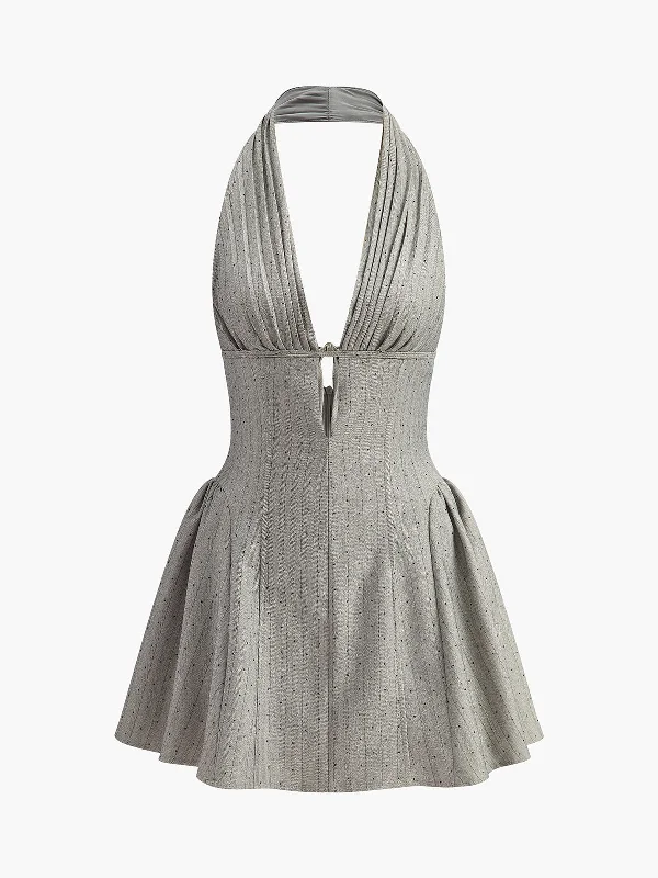 Crochet Casual Dresses for a Handmade Appeal​ Back Tie Halter Pleated Dress