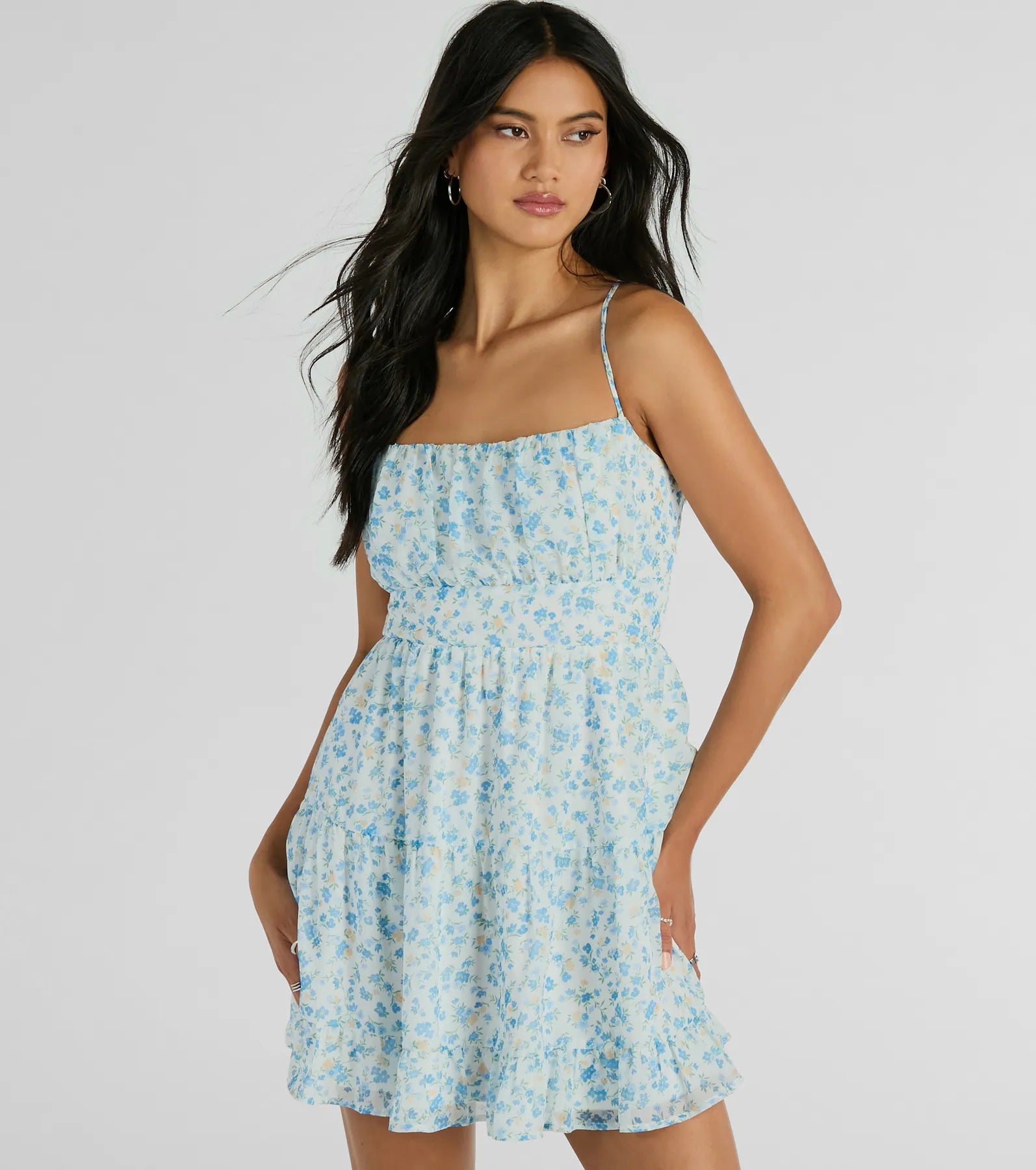 Faux Fur - Lined Casual Dresses for Winter Warmth​ Sweeten Up Strappy Back Floral Chiffon Skater Dress