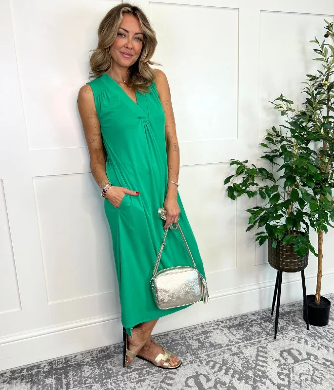 Dry - Clean - Only Casual Dresses for Delicate Fabrics​ Green V Neck Shift Dress