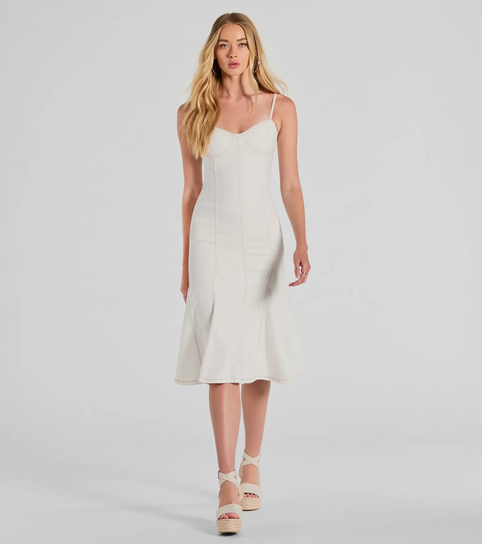 Off - Shoulder Casual Dresses for a Feminine Touch​ Sweet Day Sleeveless Mermaid Denim Midi Dress