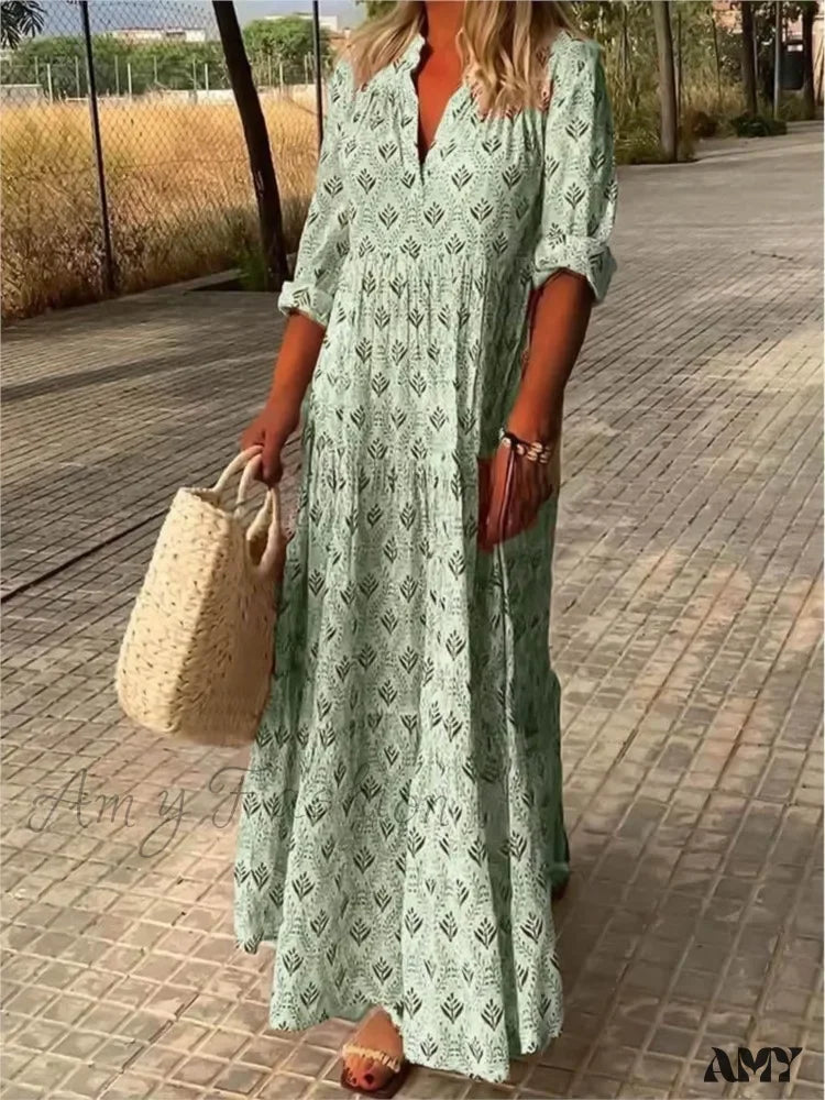 Outdoor Event Casual Dresses in Durable Fabrics Amy Fashion - Vintage V-neck Flower Printed Maxi Boho Dress Outdoor Event Casual Dresses in Durable Fabrics Amy Fashion - Vintage V-neck Flower Printed Maxi Boho Dress