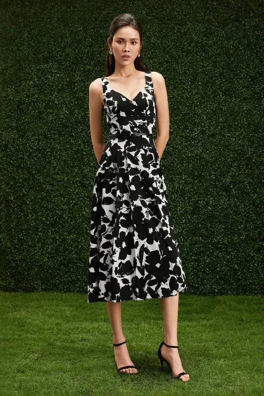 Abstract - Printed Casual Dresses for a Contemporary Vibe Giavanna Pleated Loose Strap Poly Silk Calf Length Dress Abstract - Printed Casual Dresses for a Contemporary Vibe Giavanna Pleated Loose Strap Poly Silk Calf Length Dress