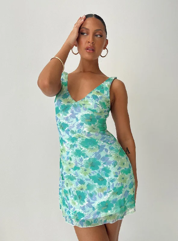 Mini dresses with spaghetti straps for a delicate look Zuba Mini Dress Green Floral