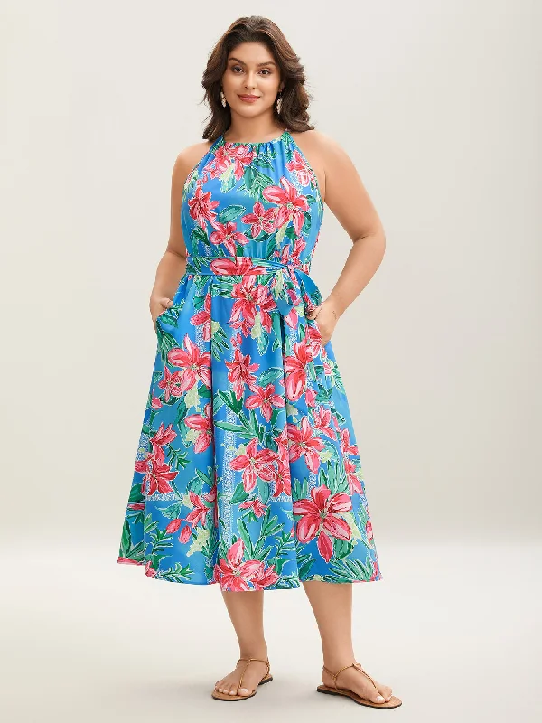 Dry - Clean - Only Casual Dresses for Delicate Fabrics Sweet Tropical Print Halter Neck Dress Dry - Clean - Only Casual Dresses for Delicate Fabrics Sweet Tropical Print Halter Neck Dress