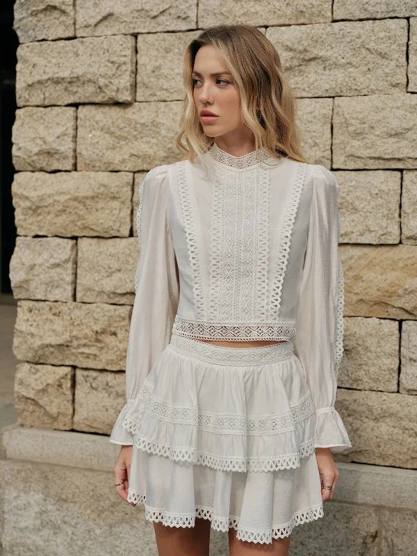 Rayon Casual Dresses for a Soft Feel​ Lace-Trimmed Tiered Skirt