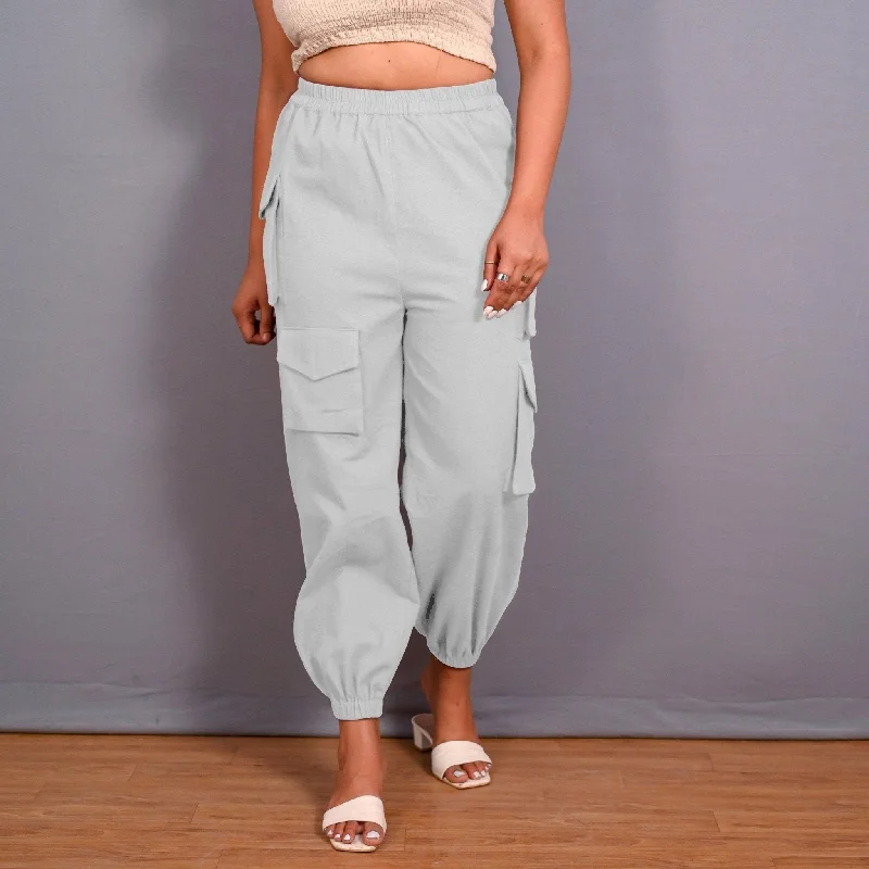 Light - weight sweater pants for summer evenings Cloudy Grey Warm Cotton Flannel Elasticated Cargo Jogger Pant Light - weight sweater pants for summer evenings Cloudy Grey Warm Cotton Flannel Elasticated Cargo Jogger Pant