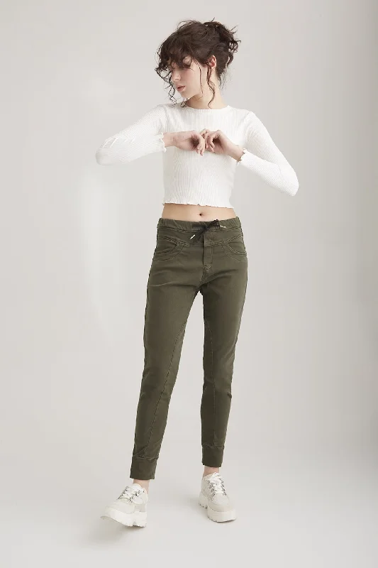 Open - front sweater pants for a breezy look Mila Mid Waist Jogger 5 Pocket Ankle Pants Khaki Open - front sweater pants for a breezy look Mila Mid Waist Jogger 5 Pocket Ankle Pants Khaki
