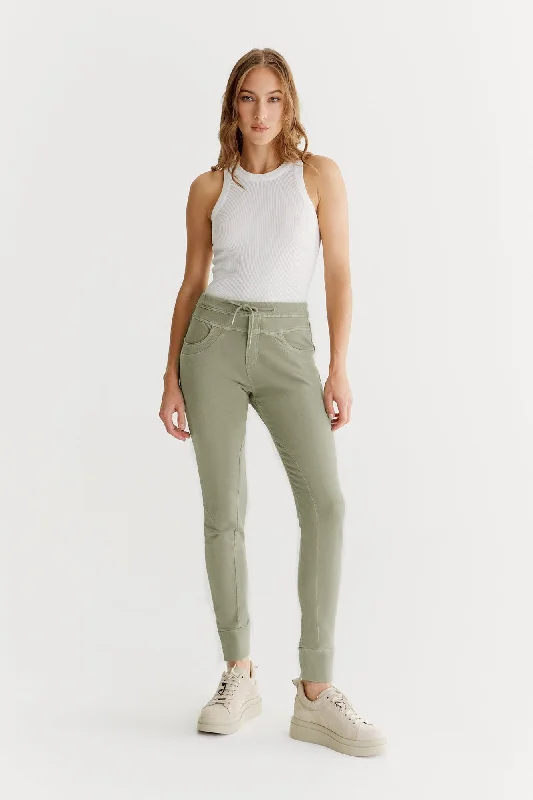 Plus - size cotton sweater pants for comfort Mila Mid Waist Jogger 5 Pocket Ankle Pants Sage Plus - size cotton sweater pants for comfort Mila Mid Waist Jogger 5 Pocket Ankle Pants Sage